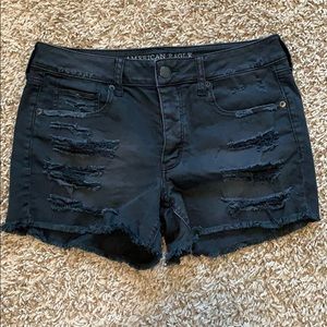 American Eagle Black Destroyed Shorts
